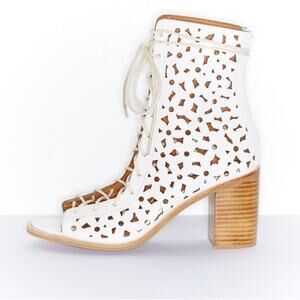 Jeffrey Campbell White Laser-Cut Lace-Up Block Heel Sandals